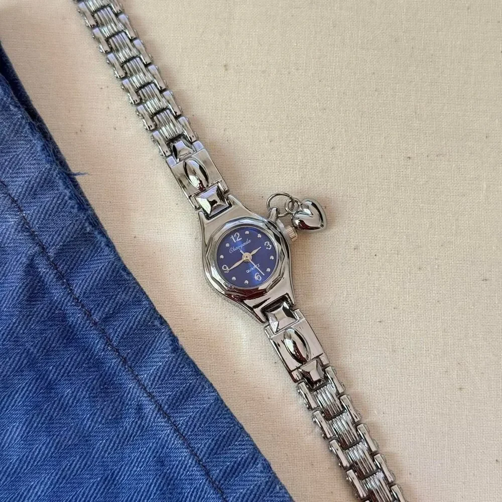 y2k silver cute round stainless steel quartz watch